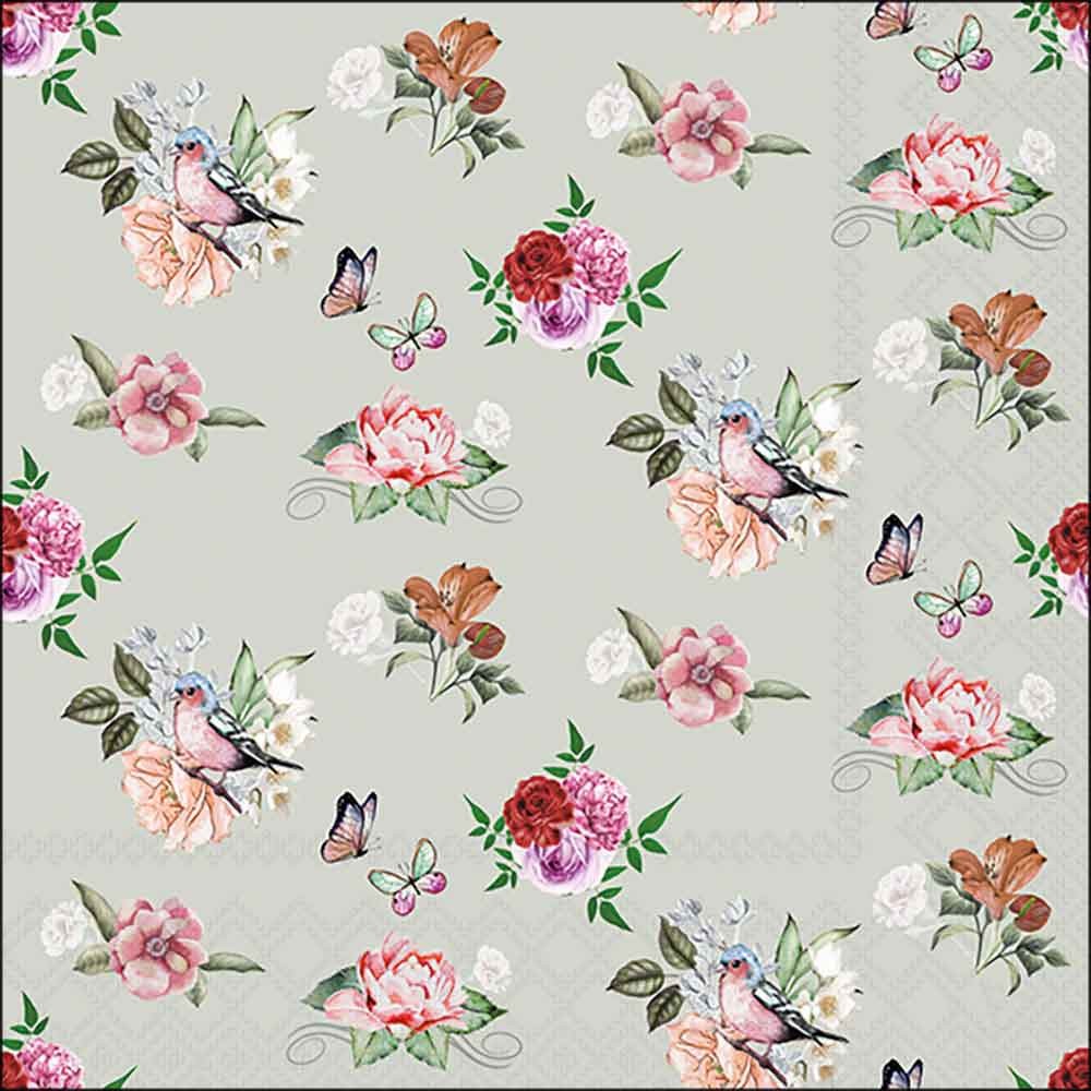 Serviette 33x33 cm Charlotte stone mit rosa Rosen