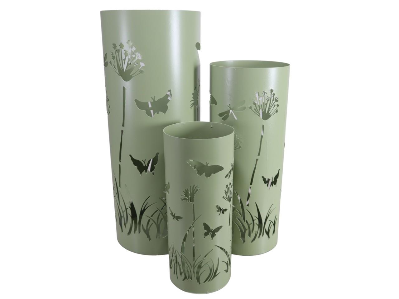 Windlicht "Wiesendekor" Set/3 Metall grün H50/40/30cm