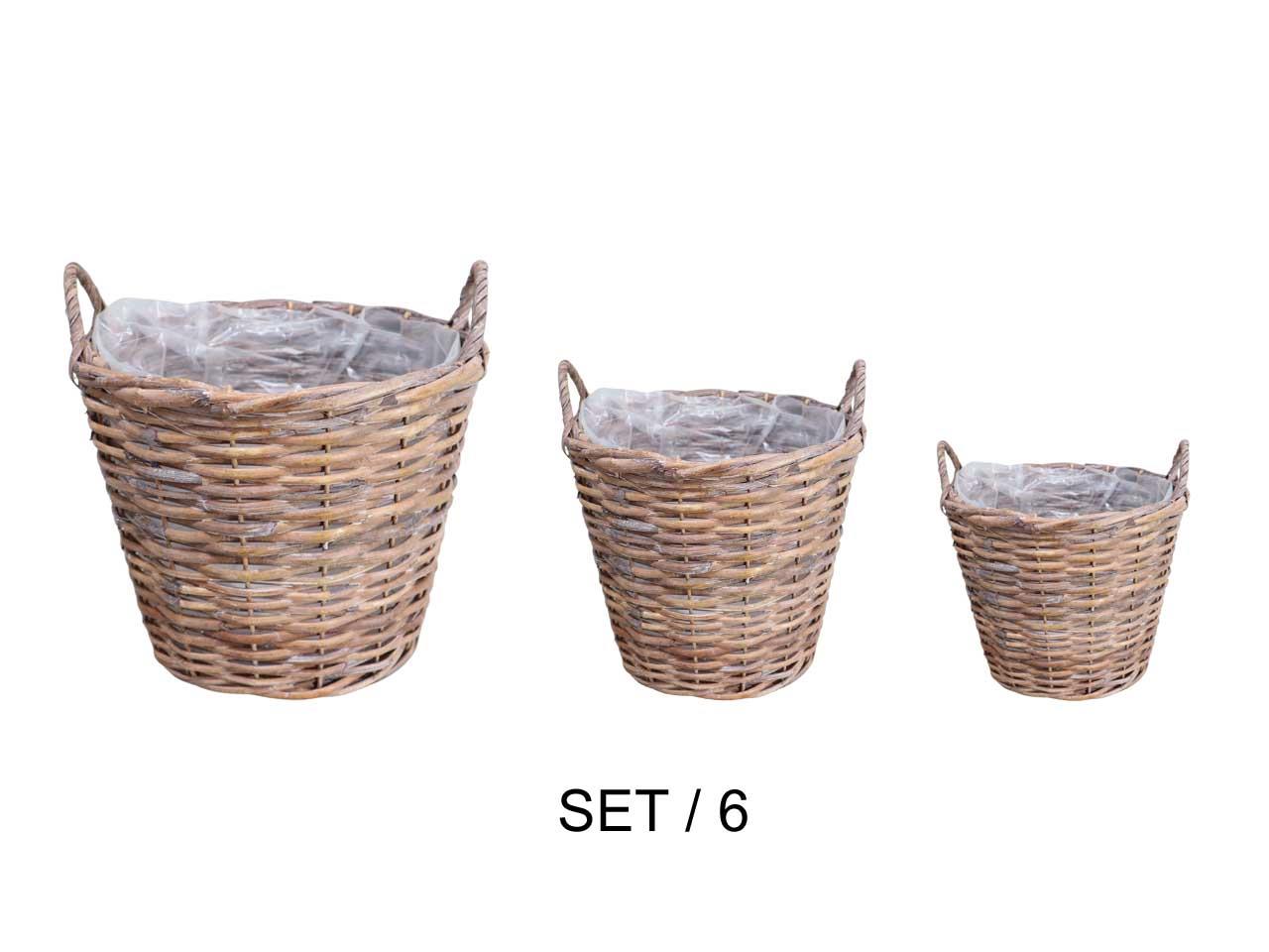Pflanzkorb Rattan Set/6 45x40, 23x16cm grey-washed