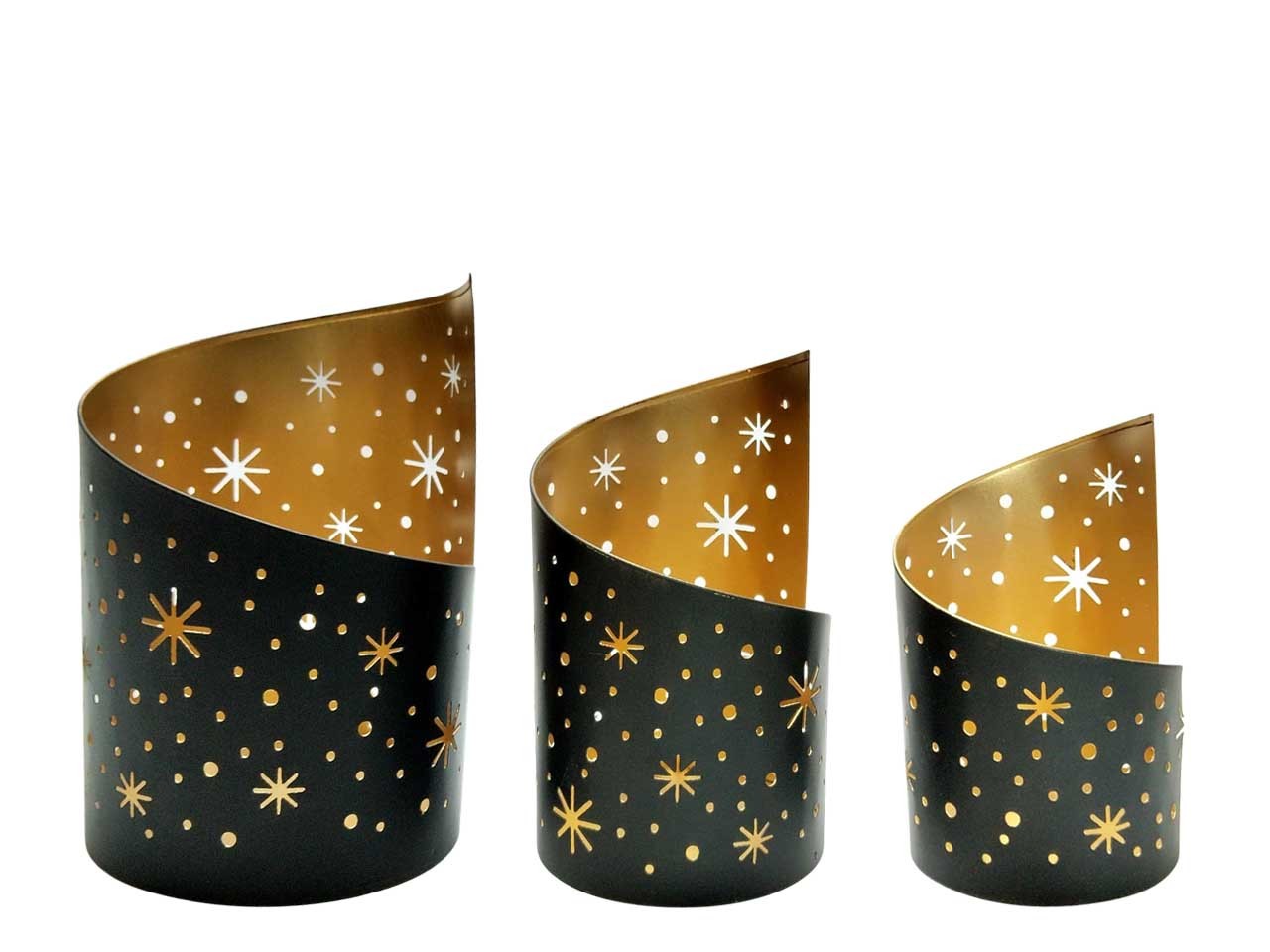 Windlichter Metall Set/3 schwarz/gold H15-20cm