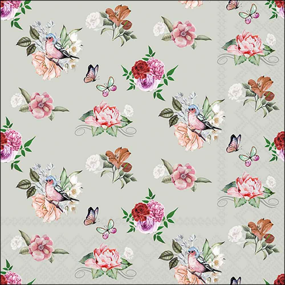 Serviette 33x33 cm Charlotte stone mit rosa Rosen