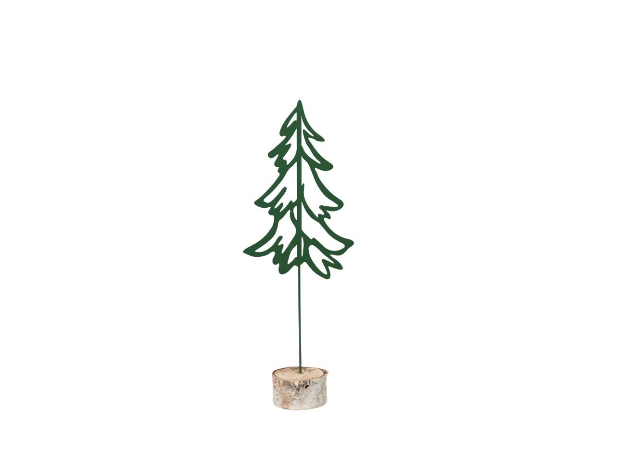Tannenbaum Metall grün auf Birkenholzscheibe H53cm