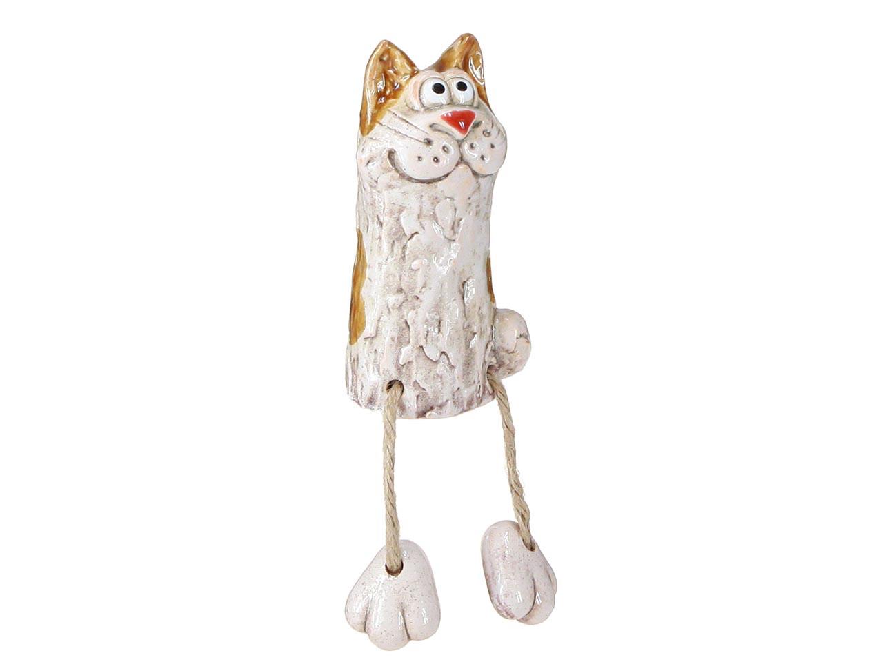 Katze Kantenhocker Keramik creme/braun H10,8(16,8)cm
