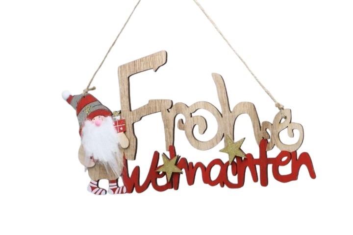 Hänger Frohe Weihnnachten Holz rot-natur B29xH15cm NETTO