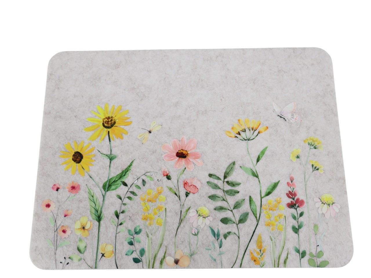 Tischset  Wiesenblumen Filz creme D40x30cm