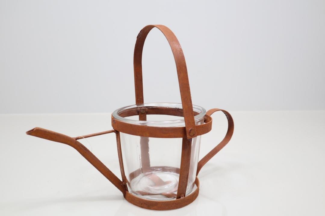 Gießkanne Metall rost mit Glas L30xH24cm
