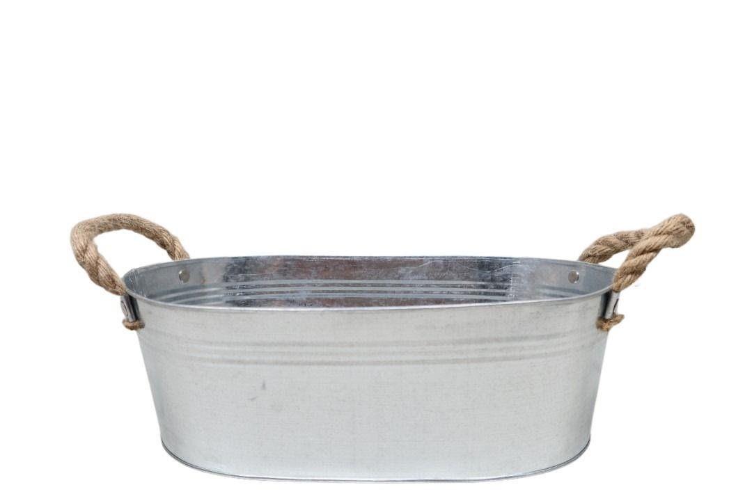 Schale ovel m. Kordelgriffen Zink glanz L35cm