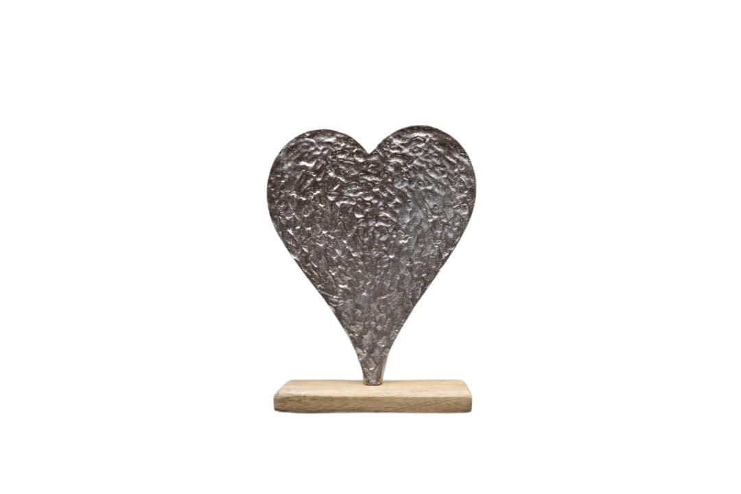 Aufsteller Herz Aluminium silber auf Holzfuß H24x18cm