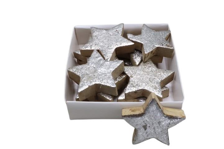 Sterne Mangoholz silber D5x1cm Sterne Mangoholz silber D5x1cm