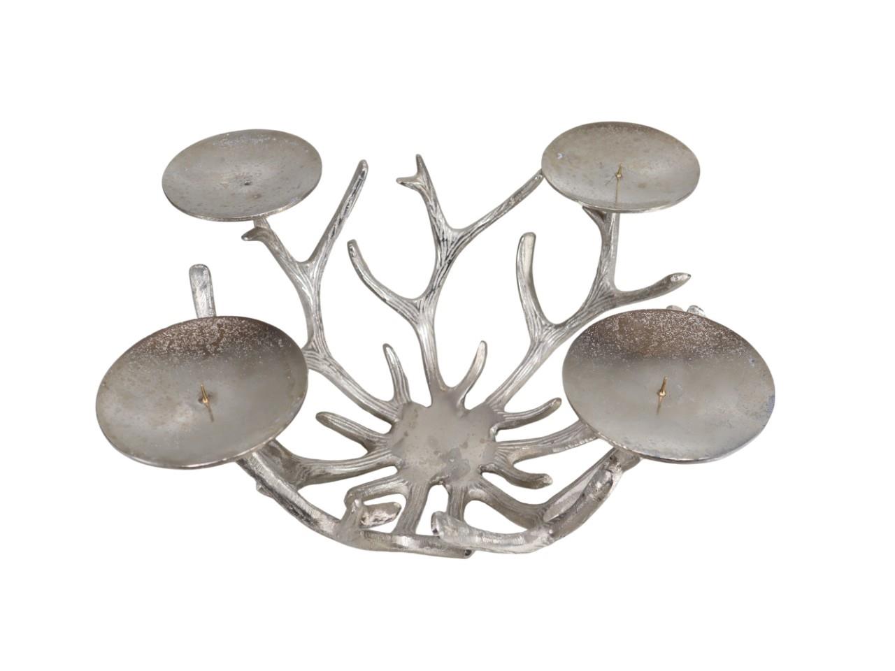 Kerzenhalter Geweih  vierarmig Aluminium silber D49xH20cm