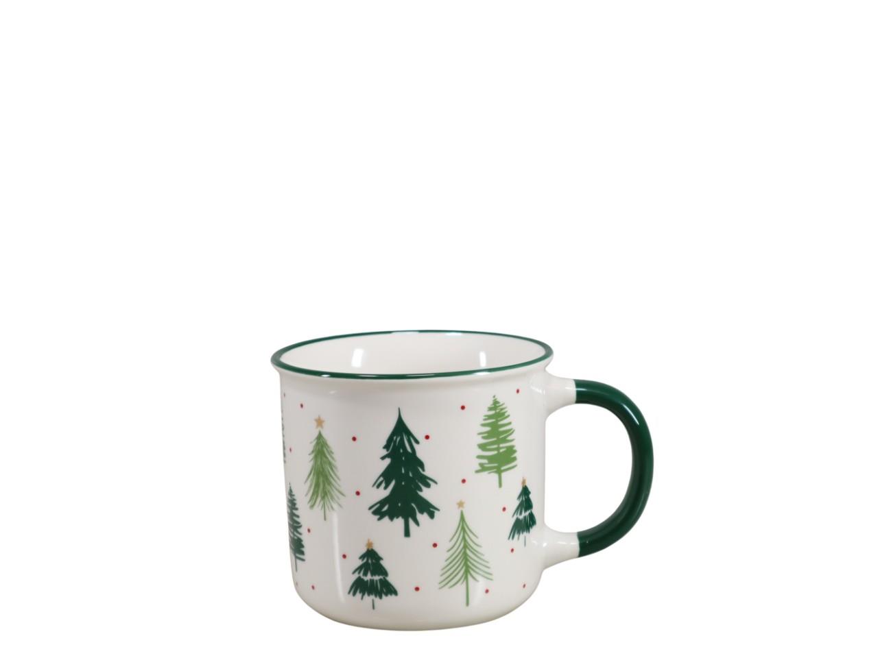 Becher Baumdekor weiß-grün D9,5xH8,5cm