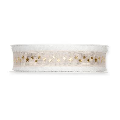 Leinen-Druckband Sternchen 25 mm 15 Meter white/gold 11