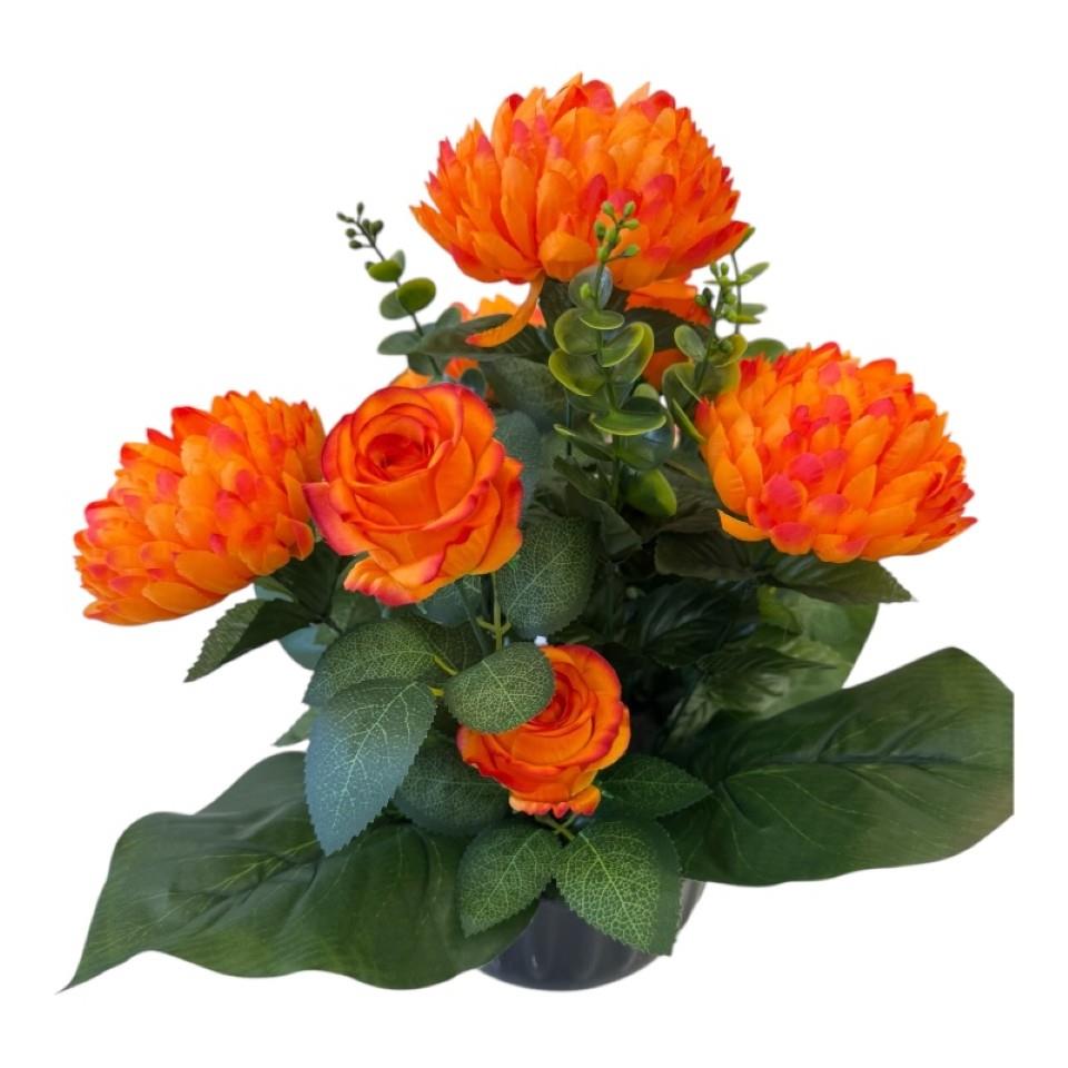 Rose/Dahlie 13Blüten orange in schwerer Schale 1,5kg NETTO Rose/Dahlie 13Blüten orange in schwerer Schale 1,5kg NETTO