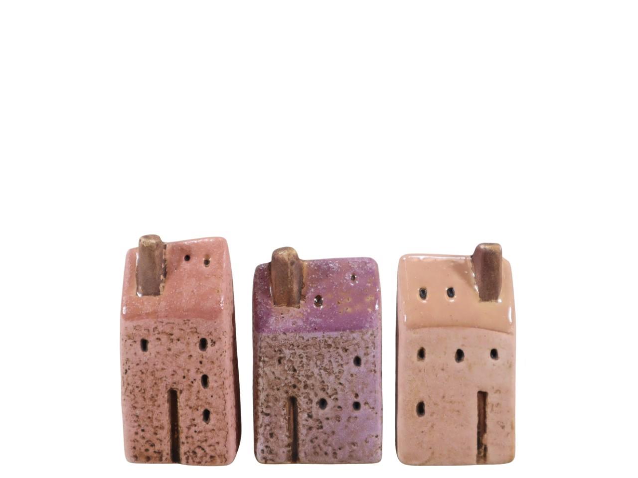 Häuser stehend Keramik rosa-flieder H6,8-7cm