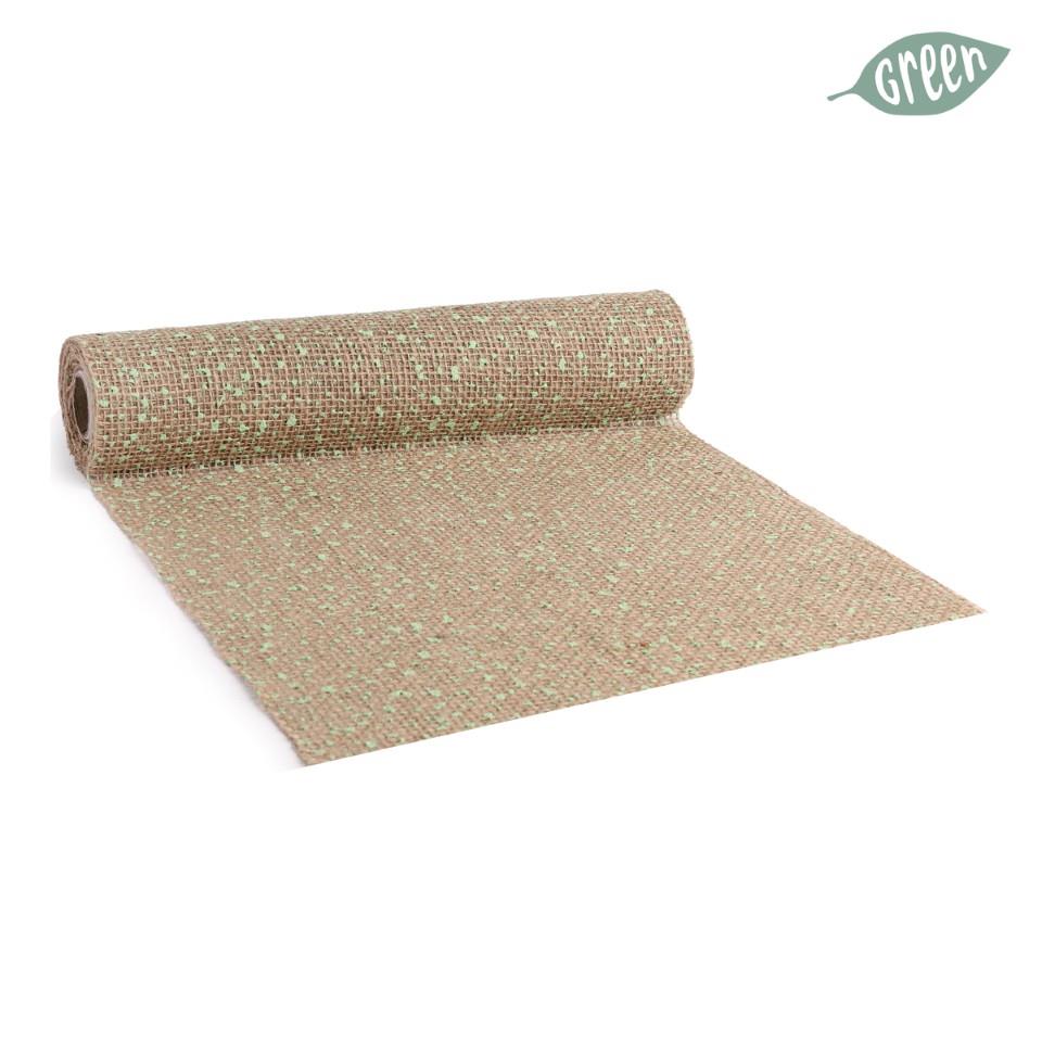 Tischband Jute Dotty natur/grün 28 cm 2,5 Meter