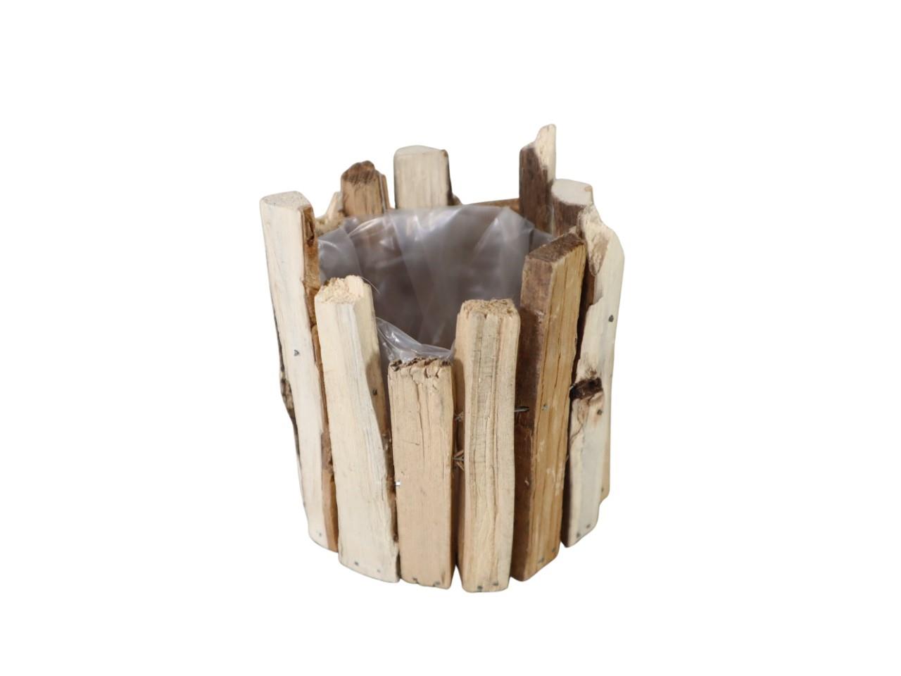 Pflanztopf rund Holzstücke natur D13cm
