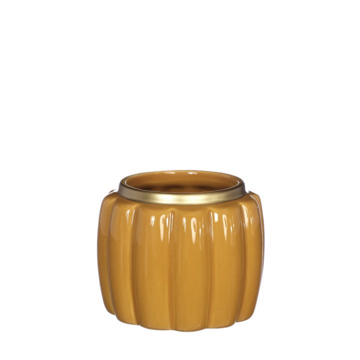 Übertopf Sitzkissen Keramik mustard/gold D9,5cm