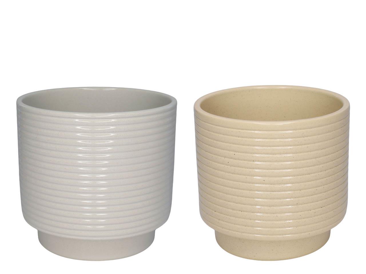 Cylindroübertopf m. Fuß Rings Keramik creme-beige las 16,5cm