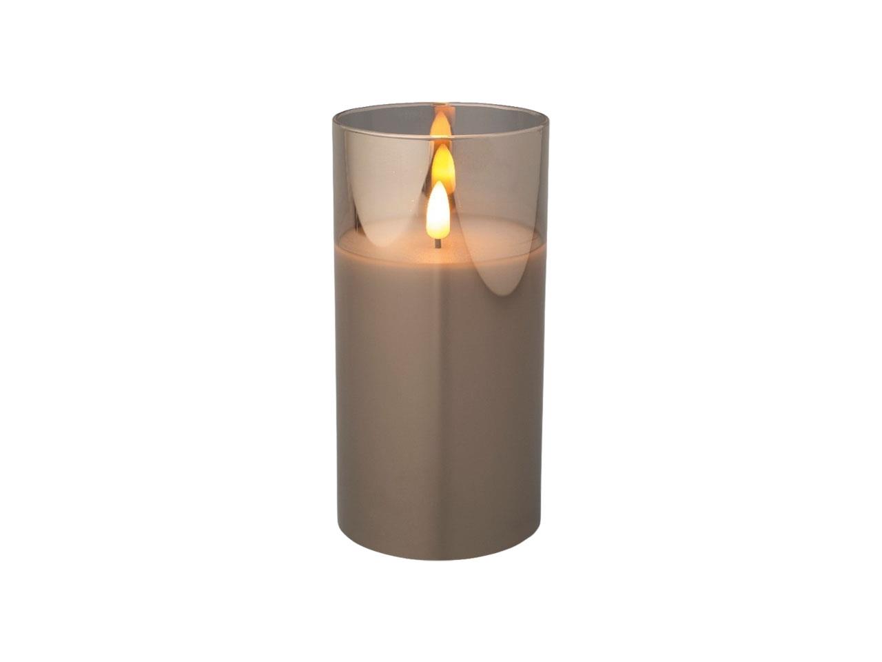 Kerze LED Wachs rauchgrau im Glas H 17,5cm xD7,5cm
