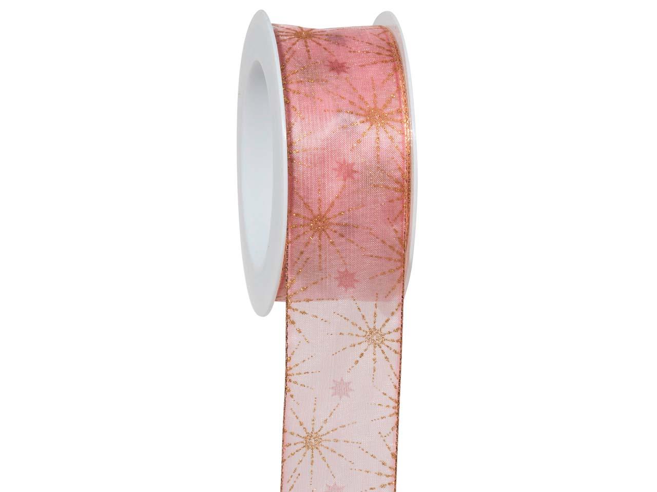 Band Ice Crystal 40 mm 15 Meter mittelrosa/gold 221/15 Band Ice Crystal 40 mm 15 Meter mittelrosa/gold 221/15