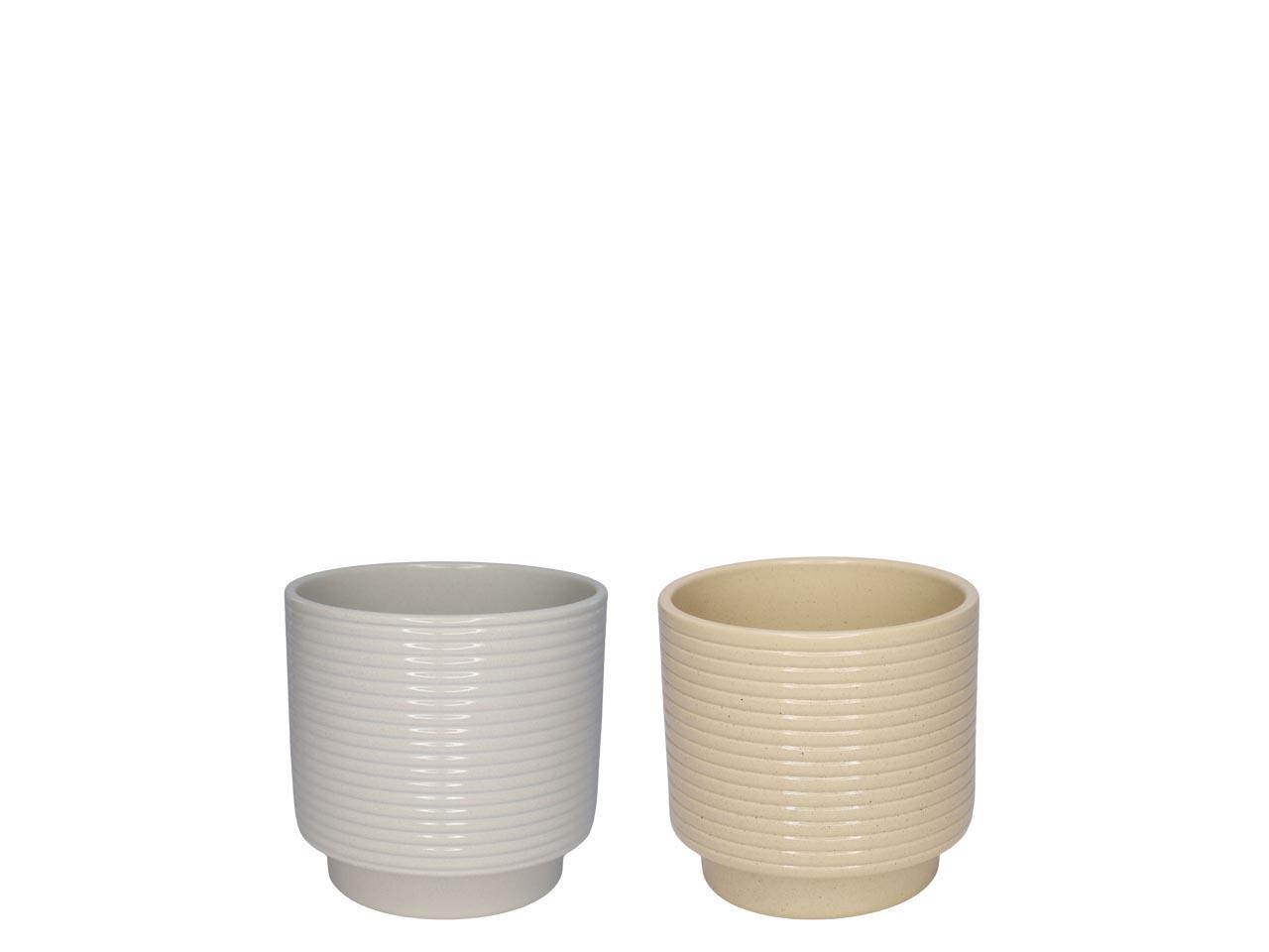 Cylindroübertopf m. Fuß Rings Keramik creme-beige lasur D8cm