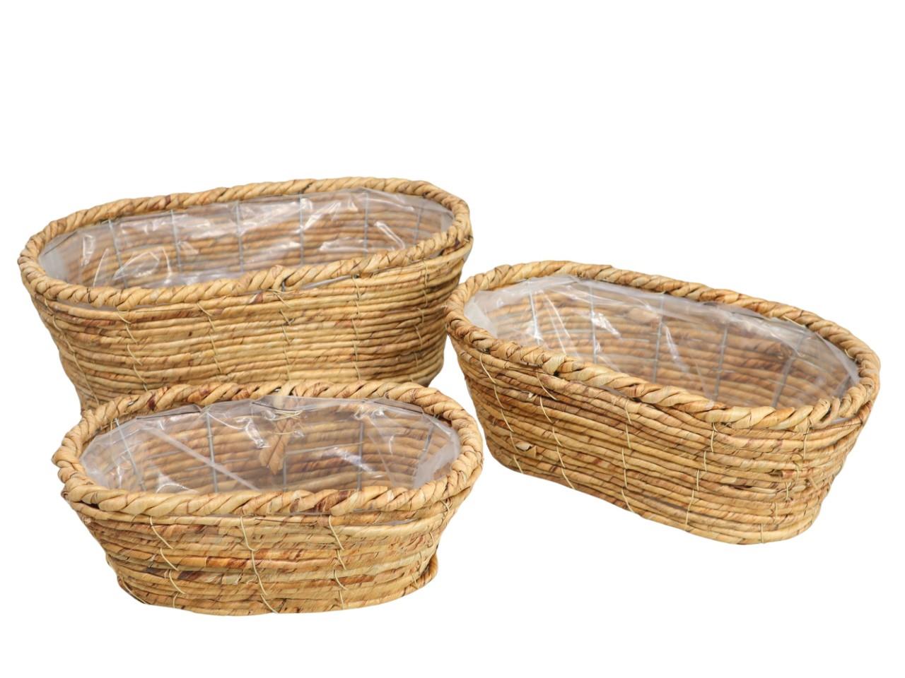 Pflanzkorb Strohseil Set/3 37x21, 32x15, 27x14cm natur