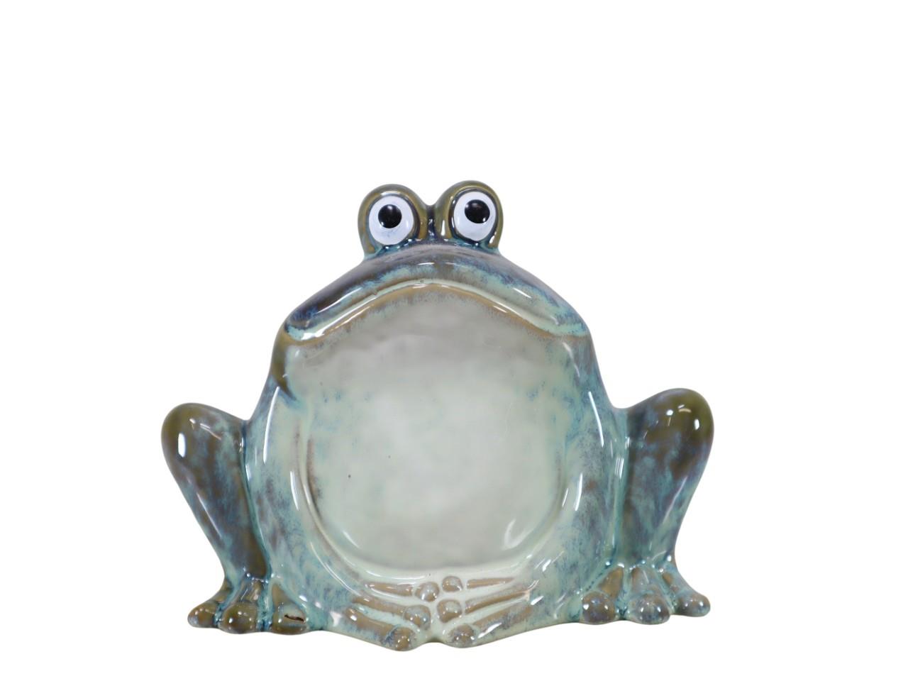 Frosch Keramik grün-weiß glasiert D18x13,7cm