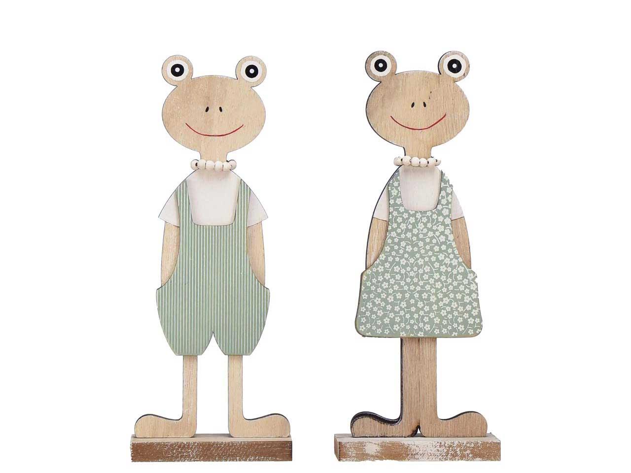 Froschpaar stehend Holz weiß/mintgrün H34cm