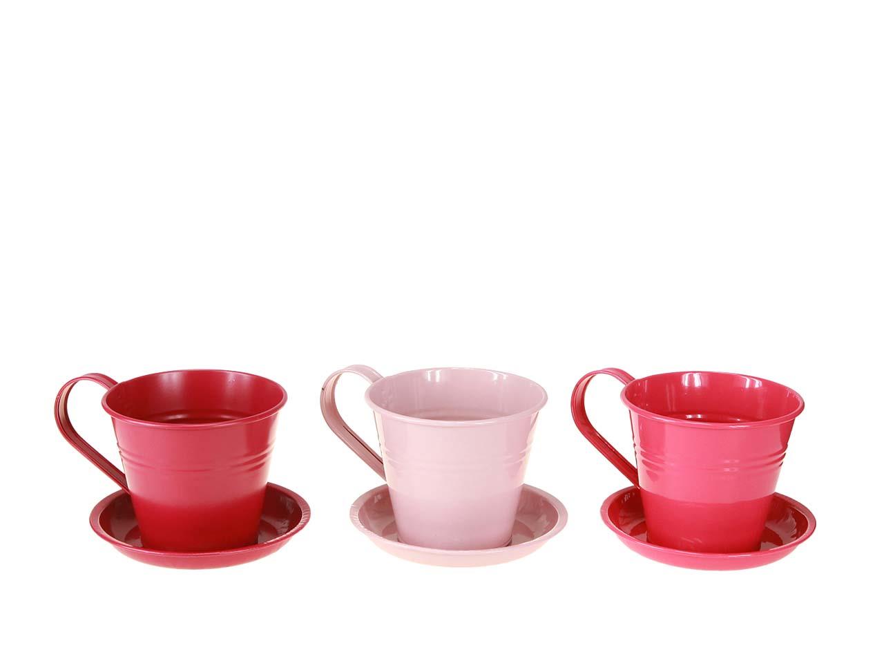 Pflanztasse m. Untersetzer Zink rosamix D10,5cm