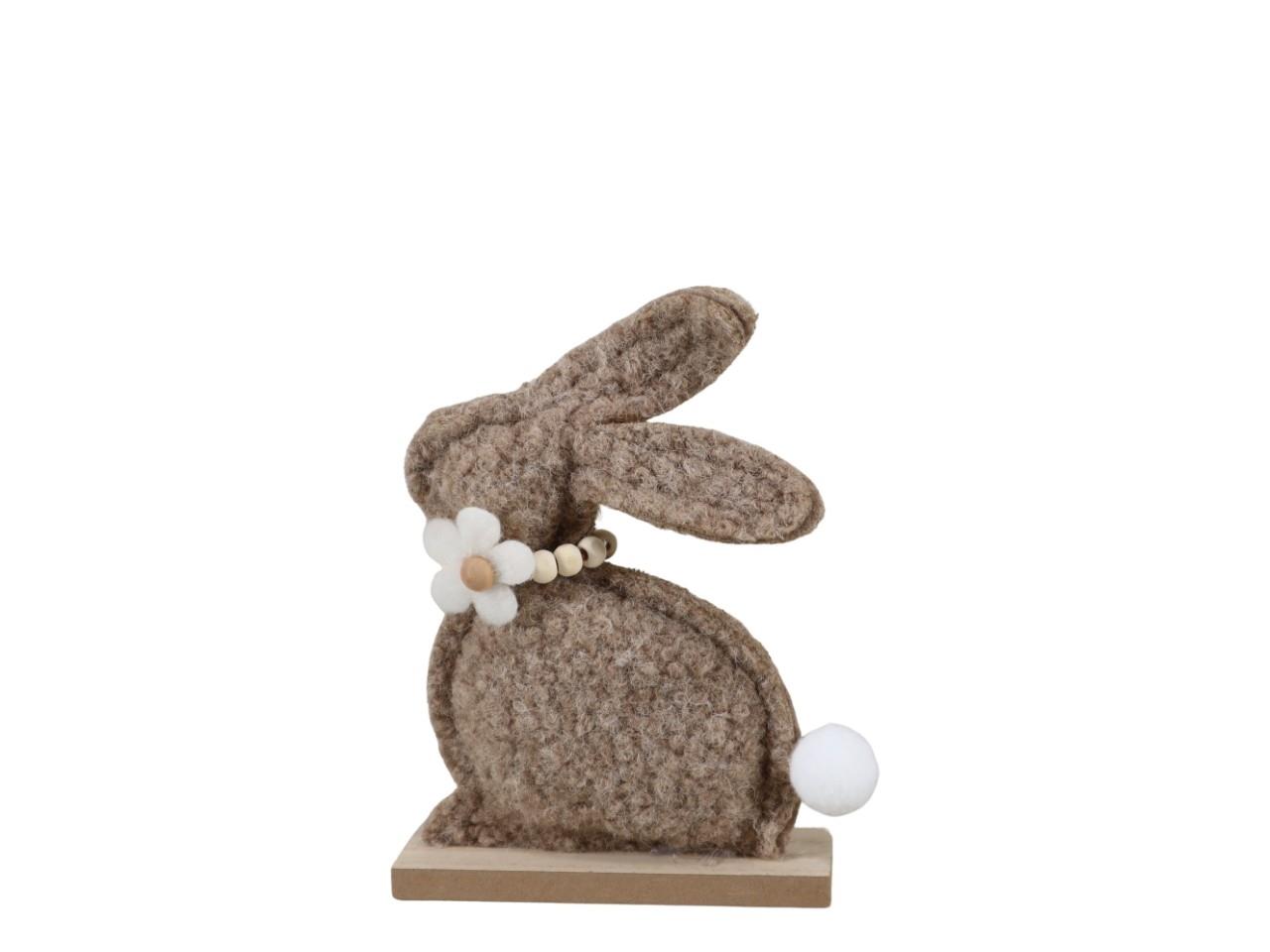 Aufsteller Hase Teddyfell braun m. Holzperlenkette H17cm