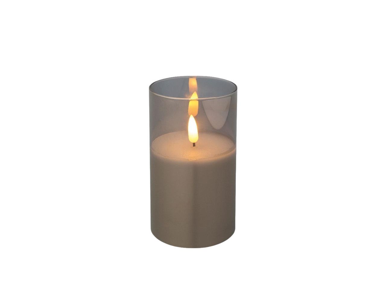 Kerze LED Wachs rauchgrau im Glas H12,5xD7,5cm