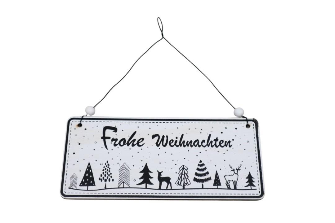 Schild "Frohe Weihnachten" Holz schwarz/weiß, 22x10 cm Schild "Frohe Weihnachten" Holz schwarz/weiß, 22x10 cm