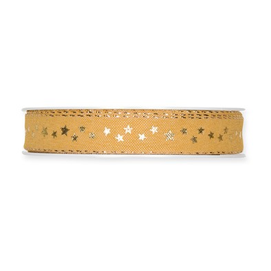 Druckband Sternchen 15 mm 18 Meter olive honey/gold413