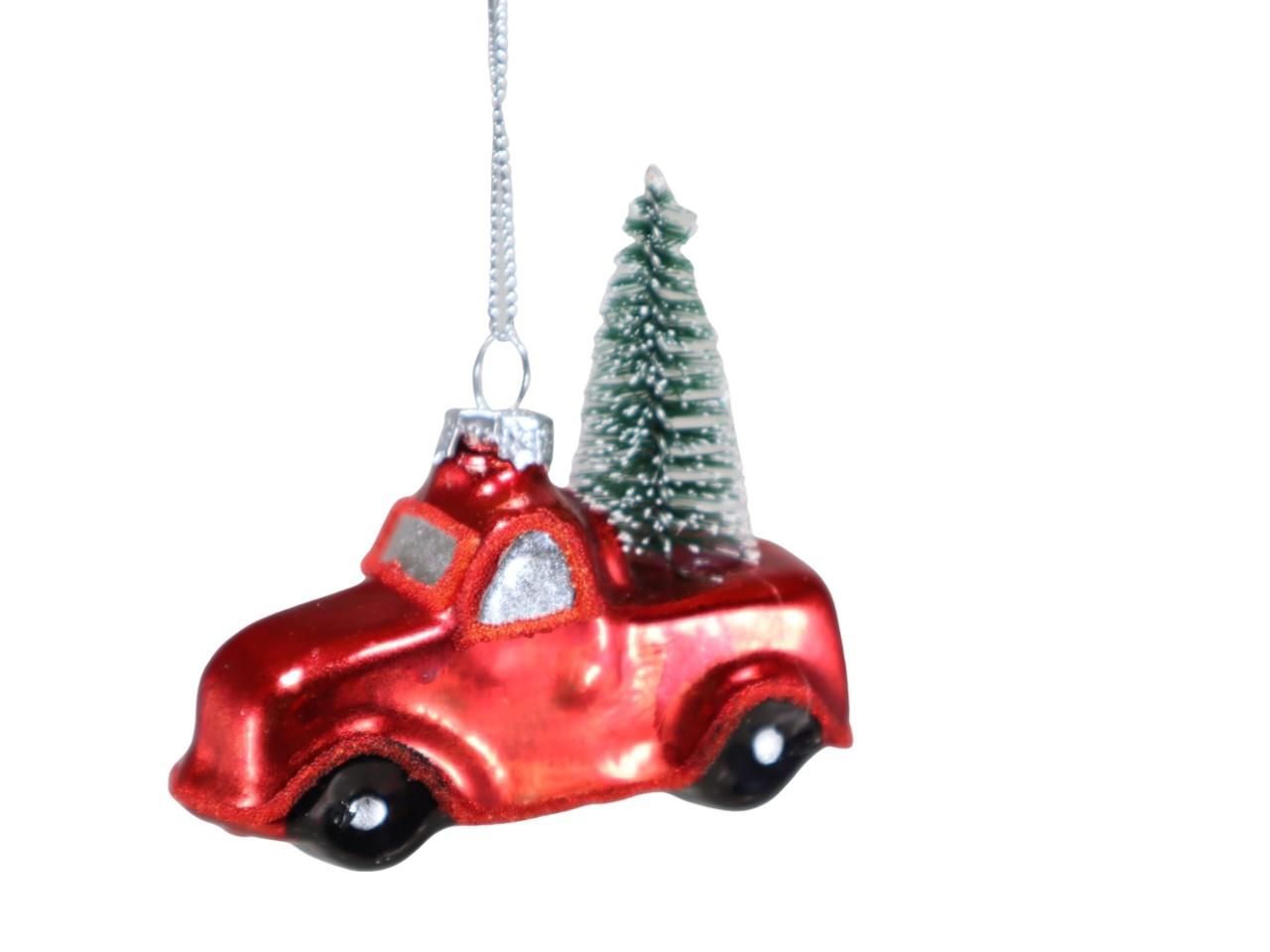 Auto hängend rot-grün Glas D8,5x3,5cm