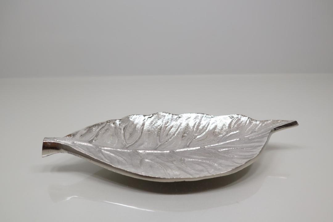 Tablett Blatt Aluminium silber 32x16x4,5cm