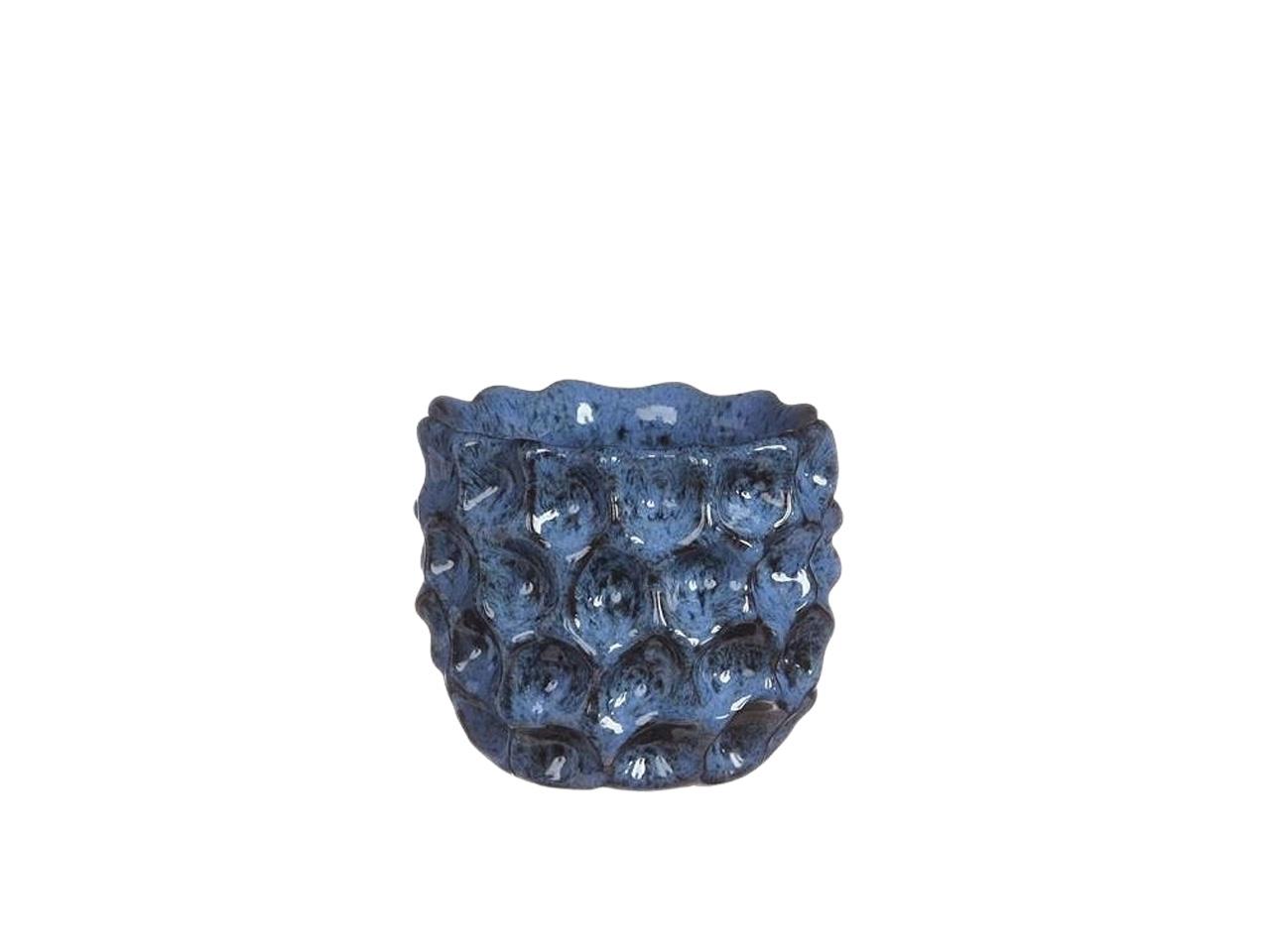 Übertopf Keramik Dented H12cm D13cm blau