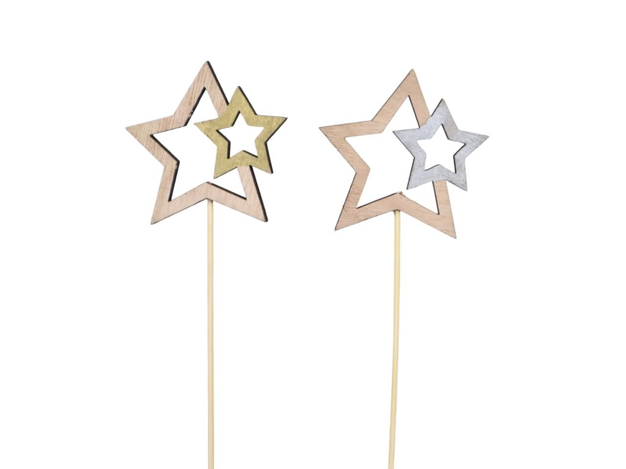 Stecker Stern Holz naturmix D6cm + Pin