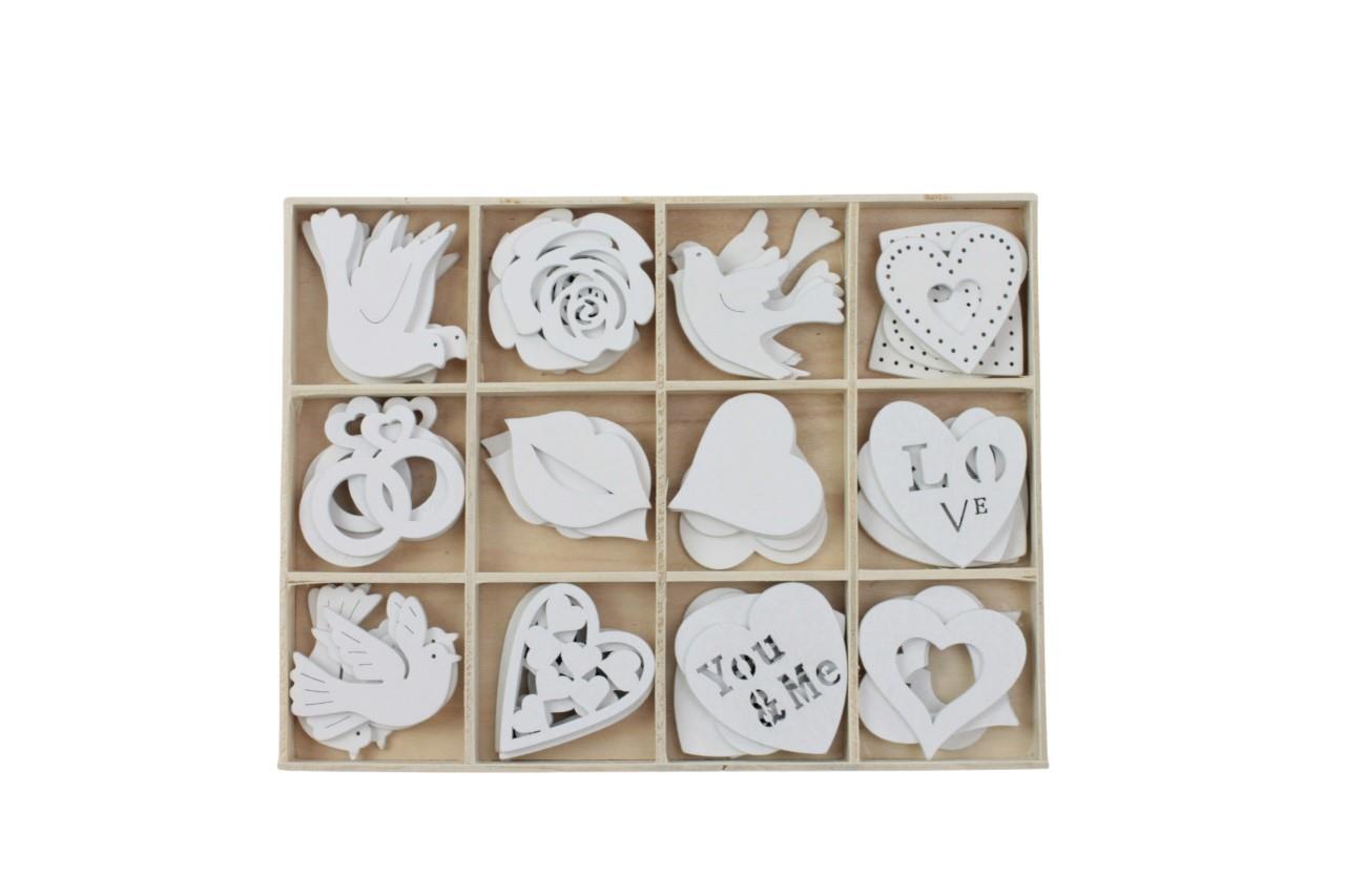 Streuer Hochzeits-Mix Holz weiss 5+4+3 cm sort.