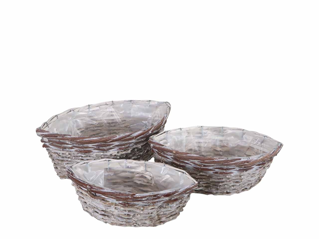 Schiffchen Weide/Rattan Set/3 gekalkt L33/28/25cm
