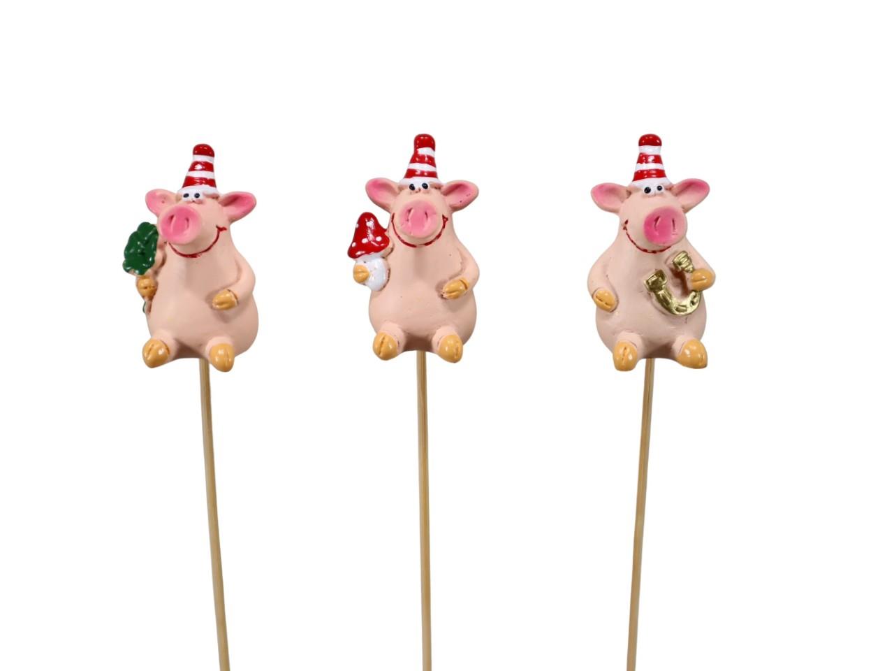 Stecker Glücksschweine Polyresin rosa/rot/weiß sort. 5 cm