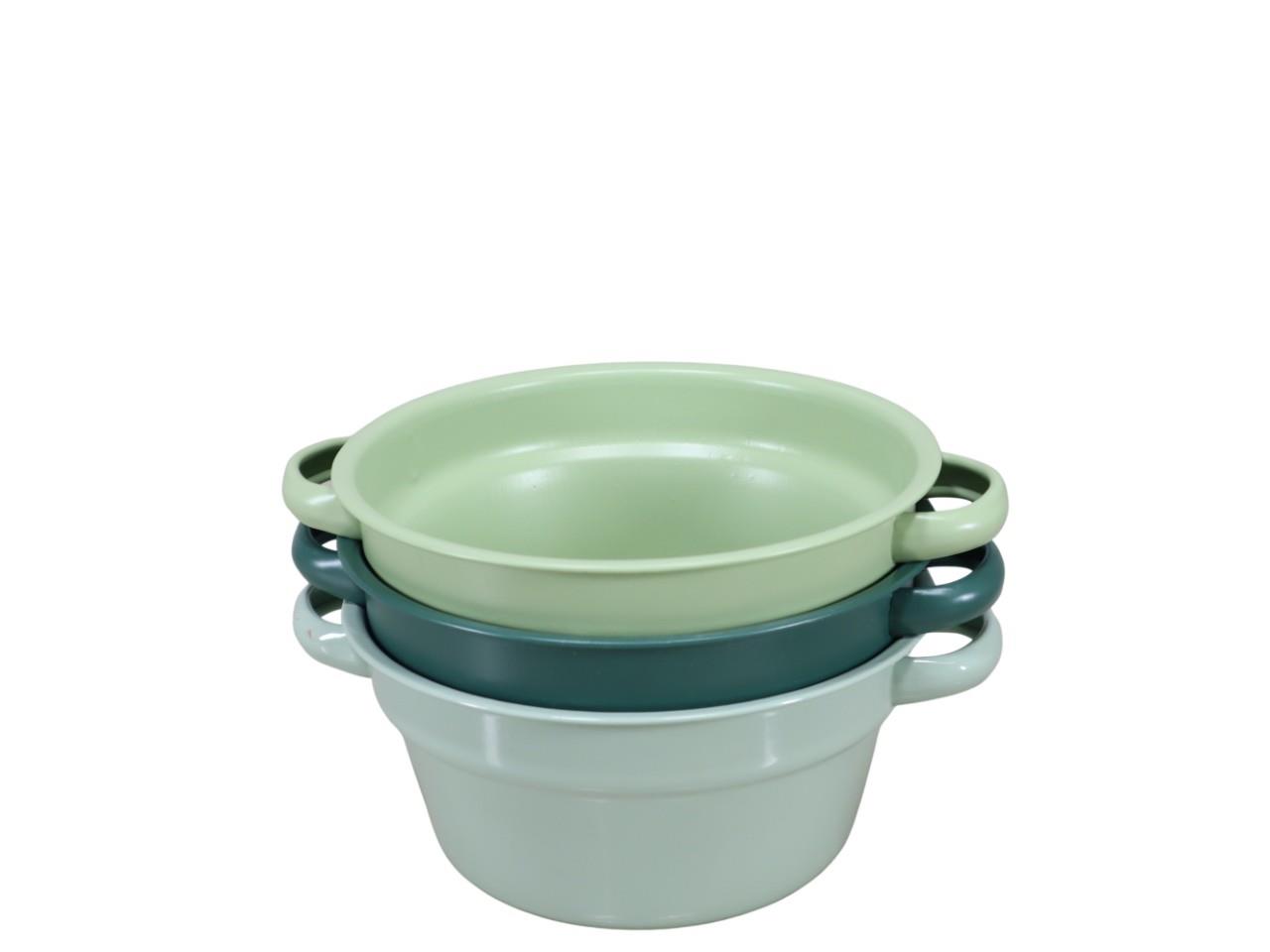 Pflanzschale m. Griffen Metall D17cm grünmix