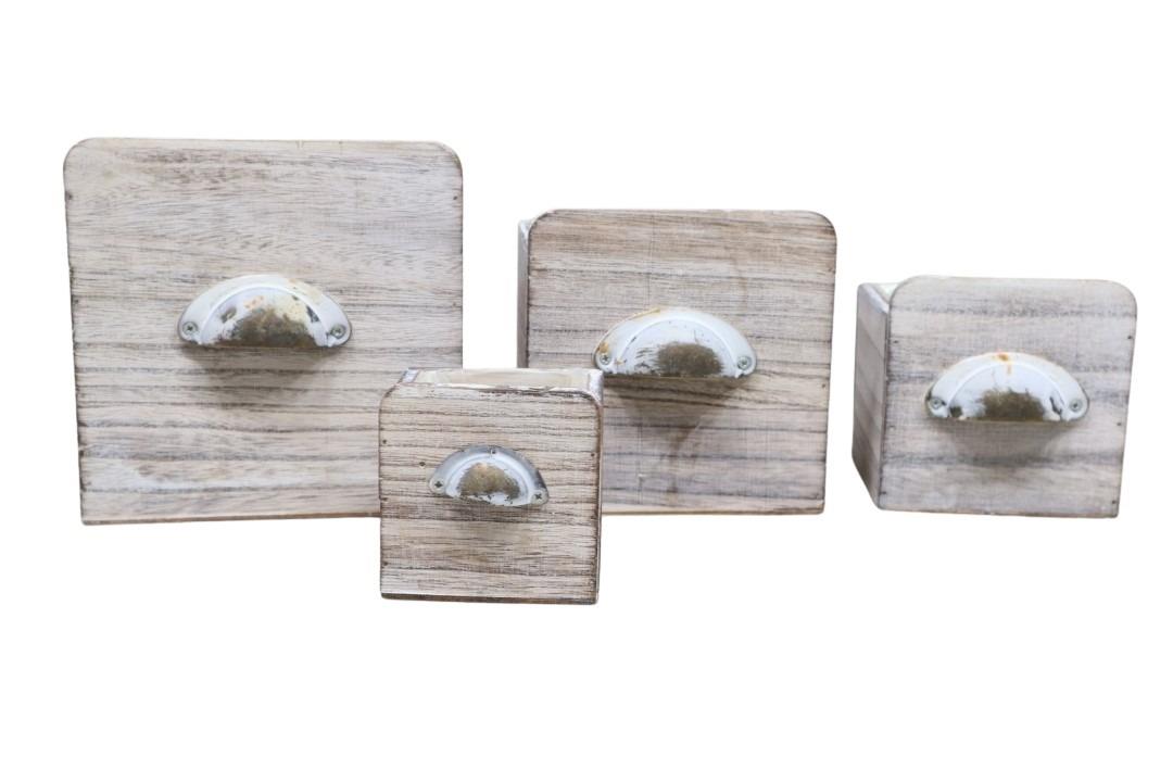 Pflanzkasten Schublade Set/4 Holz white-washed D18/15/12/9cm