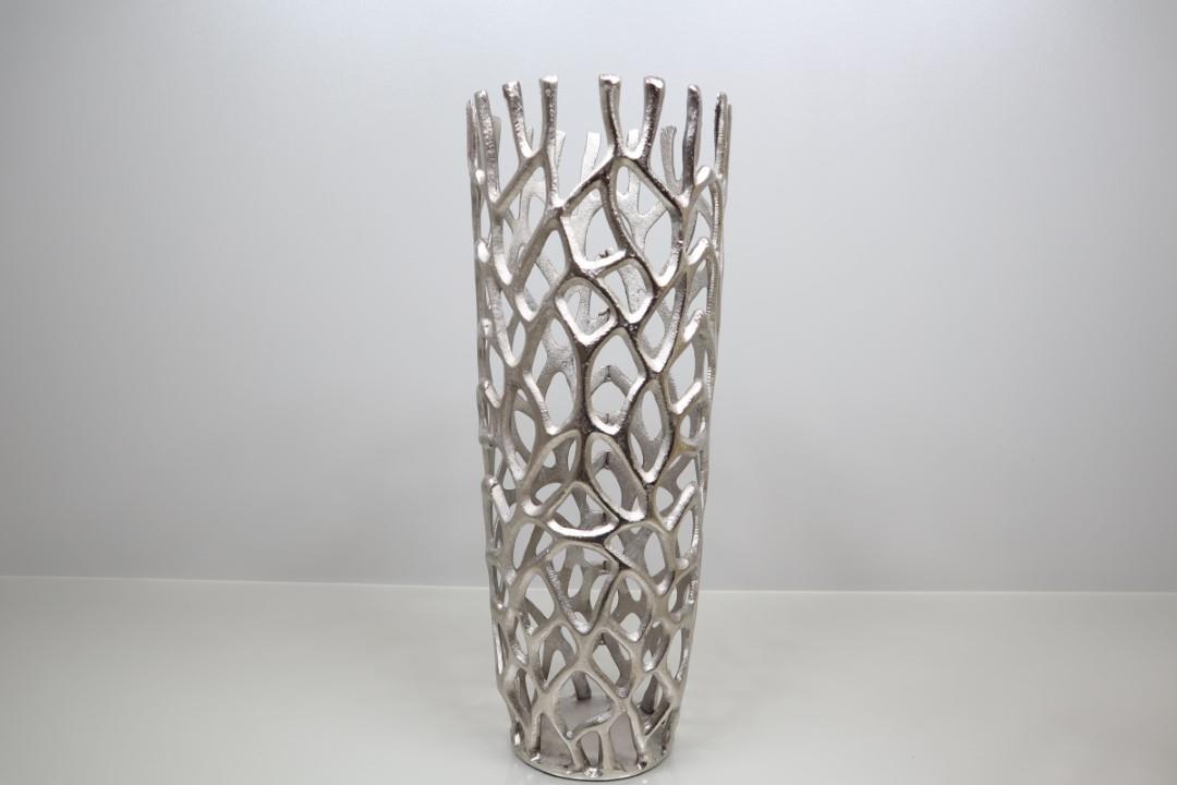 Vase Korallenmuster Aluminium silber D24xH58cm