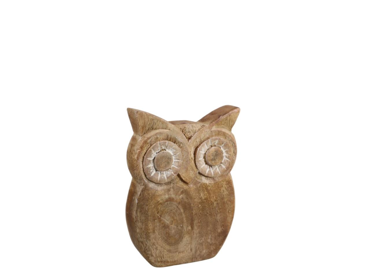 Eule stehend Mangoholz natur&weiß H15cm