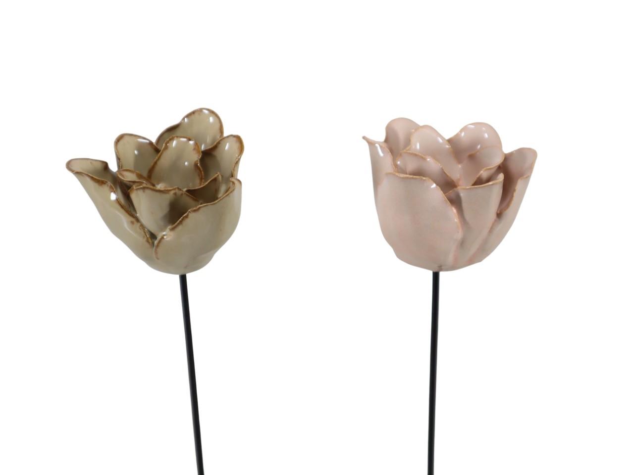 Rose Keramik auf Pick farbmix rose-natur glasiert D7cm + Pin