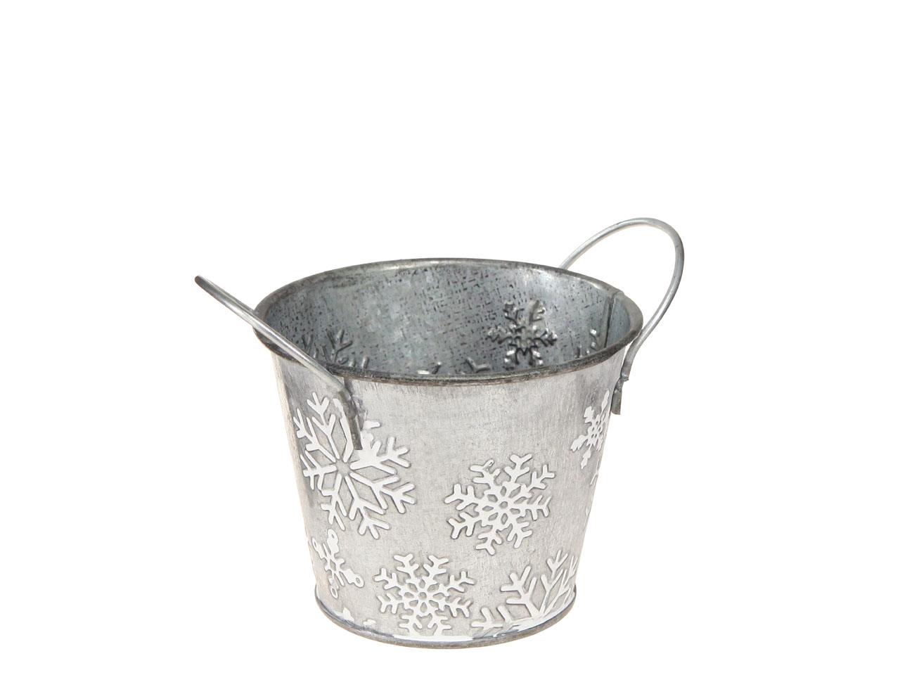 Übertopf Schneeflocke Zink silber-weiß D14cm Übertopf Schneeflocke Zink silber-weiß D14cm