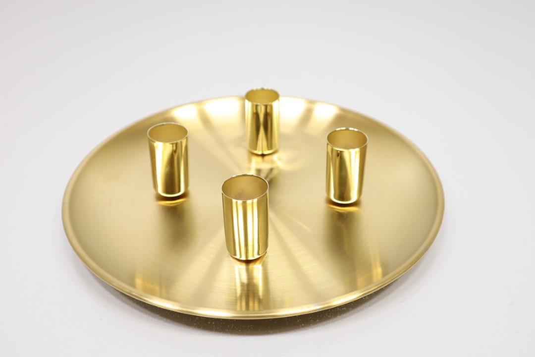 Teller rund m. Stabkerzenhalter Metall gold D23cm