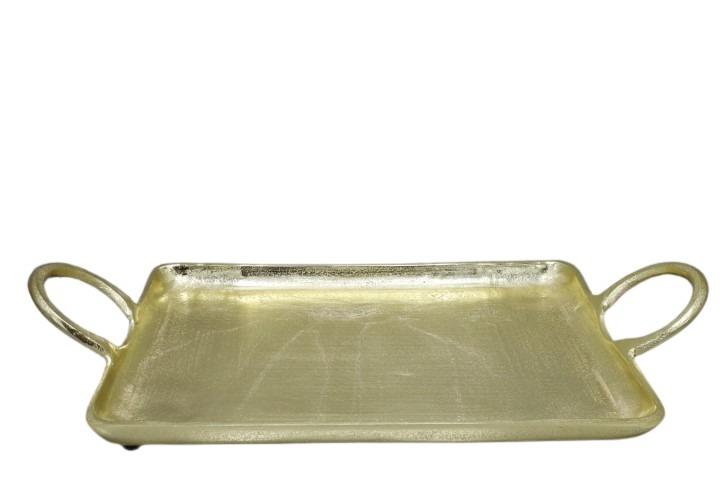 Tablett m.Henkel Aluminium 47x24x7cm raw gold