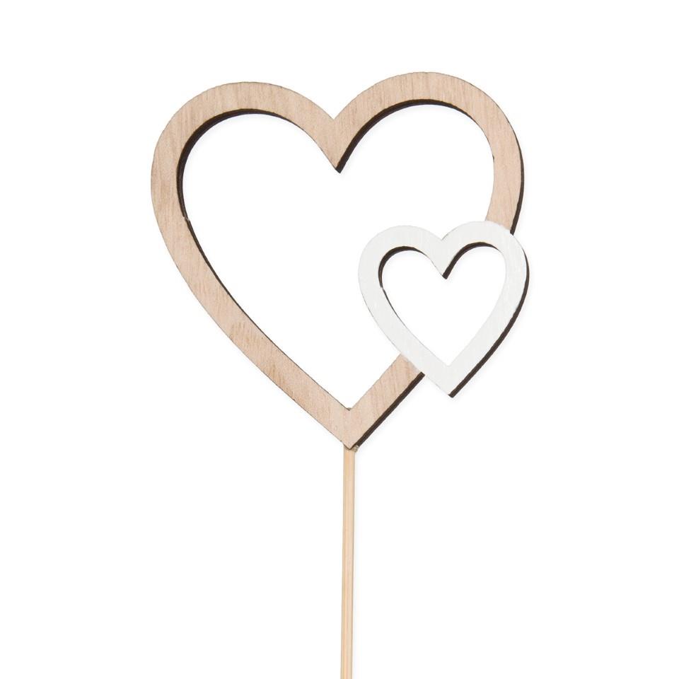 Stecker Herzen Holz 8 cm natur-weiss Frb. 11