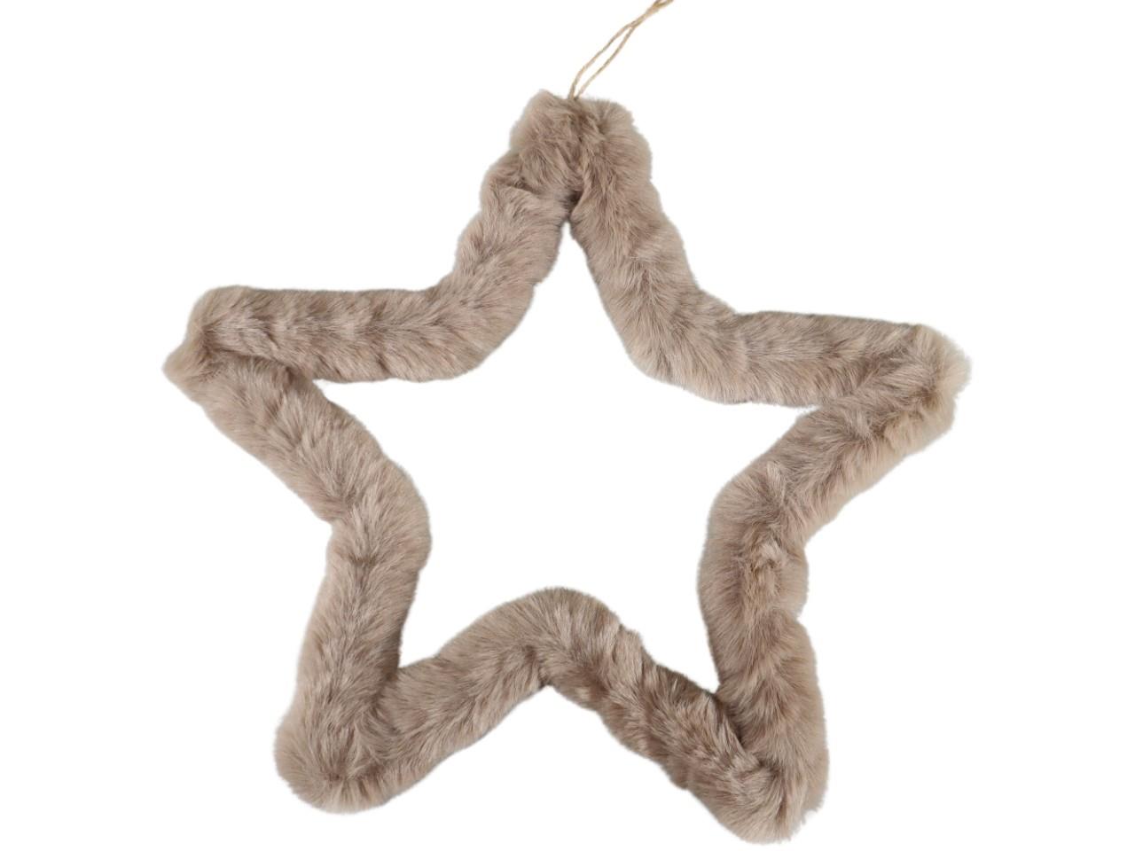 Stern an Jutehänger Plüschfell taupe D30cm